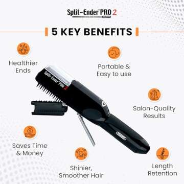 Split-Ender Pro 2 - The Original Cordless Split End Hair Trimmer Automatic Rechargeable Home Tool Hair Clipper 2-in-1 for Dry Damaged Splitting Broken Brittle Straight Curly Frizzy Beauty - Black