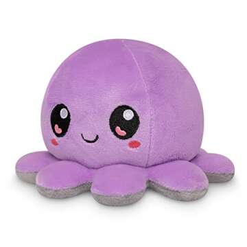 TeeTurtle - The Original Reversible Octopus Plushie - Happy Purple + Worried Gray - Cute Sensory Fidget Stuffed Animals That Show Your Mood