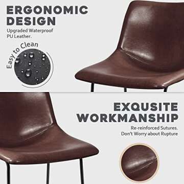 Waleaf 26 inch PU Faux Leather Counter Bar Height Stools with Back, Black Metal Legs Upholstered Modern Armless Stool, Pub Chairs for Dining Room Coffee House Rustic Bar, Set of 2 (Dark Brown)…
