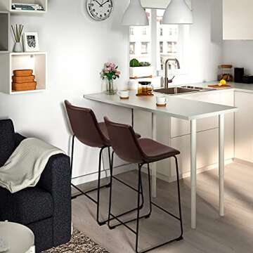 Waleaf 26 inch PU Faux Leather Counter Bar Height Stools with Back, Black Metal Legs Upholstered Modern Armless Stool, Pub Chairs for Dining Room Coffee House Rustic Bar, Set of 2 (Dark Brown)…