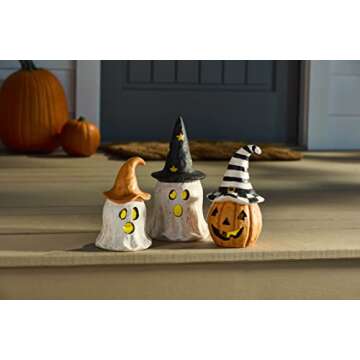 Mud Pie Pumpkin Witch Lantern - Hand-painted Halloween Tabletop Decor