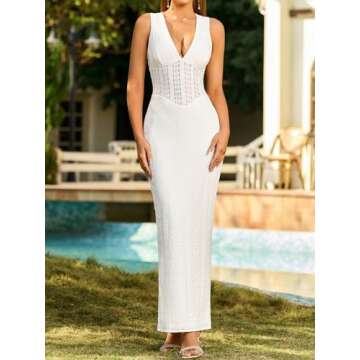 Stylish V Neck Bodycon Maxi Dress for Women