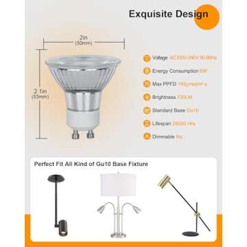 DOMMIA Grow Light Bulbs, Full Spectrum Plant Light for Indoor Plants, GU10 LED Grow Lights Plant Light Bulbs 3 Counts, Sunlike Spectrum Indoor Growing Lamps for Succulents, Orchids & More