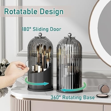 GAXmi Makeup Brush Holder with Lid 360 Rotating Organizer