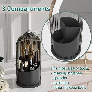 GAXmi Makeup Brush Holder with Lid 360 Rotating Organizer