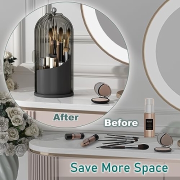 GAXmi Makeup Brush Holder with Lid 360 Rotating Organizer