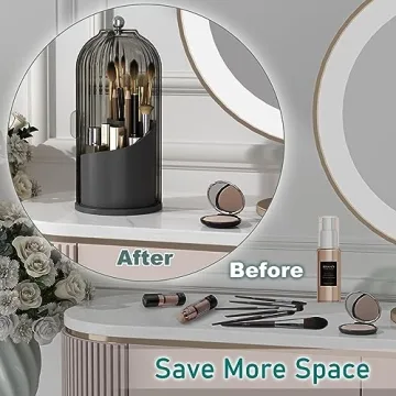 GAXmi Makeup Brush Holder with Lid 360 Rotating Organizer