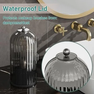 GAXmi Makeup Brush Holder with Lid 360 Rotating Organizer