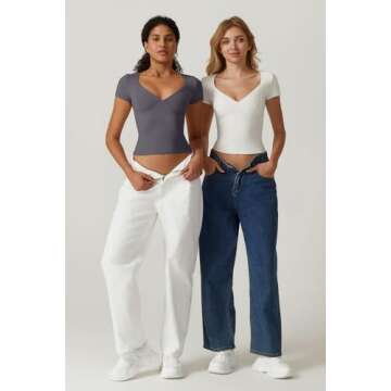 QINSEN Short Sleeve Tee Shirt for Women V Neck Seamed Cups Going Out Tops Splashed White X-Small