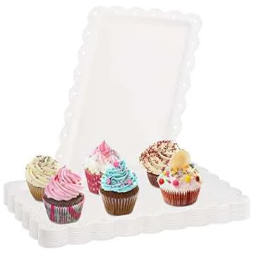 Peohud Elegant White Plastic Serving Tray Set - 12 Pack