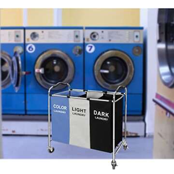 Laundry Basket, Large Laundry Hamper with Wheels, 3 Section Laundry Bag Organizer for Dirty Clothes; Dorm Room Essentials, Towel & Toys Storage Laundry Cart in Laundry Room Organization -BLUE