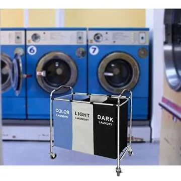 Laundry Basket, Large Laundry Hamper with Wheels, 3 Section Laundry Bag Organizer for Dirty Clothes; Dorm Room Essentials, Towel & Toys Storage Laundry Cart in Laundry Room Organization -BLUE