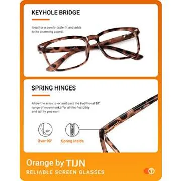 TIJN Blue Light Blocking Glasses for Women Men Clear Frame Square Nerd Eyeglasses Anti Blue Ray Computer Screen Glasses