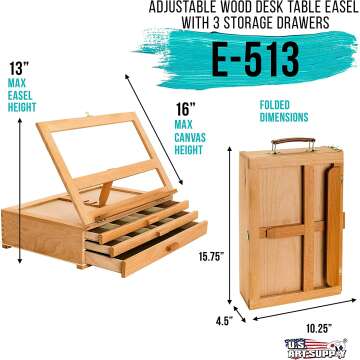 Adjustable Wooden 3-Drawer Artist Storage Easel