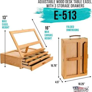 Adjustable Wooden 3-Drawer Artist Storage Easel