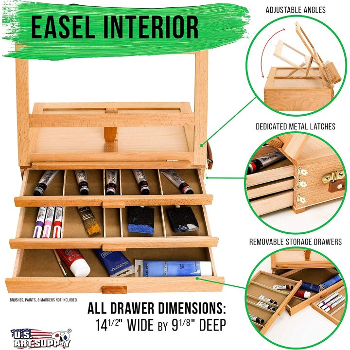 Adjustable Wooden 3-Drawer Artist Storage Easel