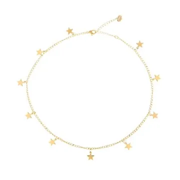 S.J JEWELRY Women Simple Delicate Full Moon 14K Gold Plated Star Choker Necklace