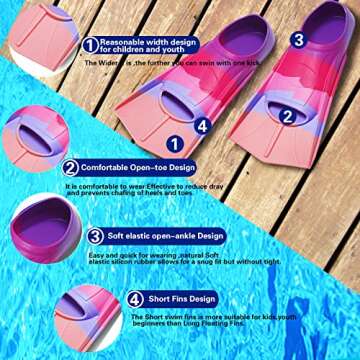 Prsca Kids Swim Fins - Short Flippers for Youth Training and Fun