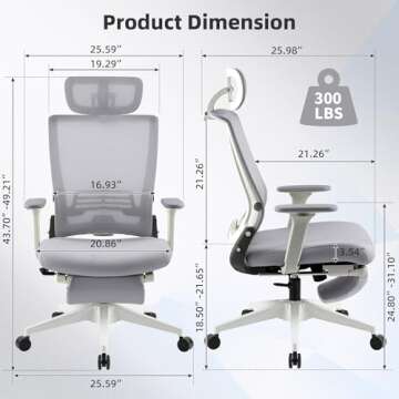 Foldable ergonomic office chair with footrest