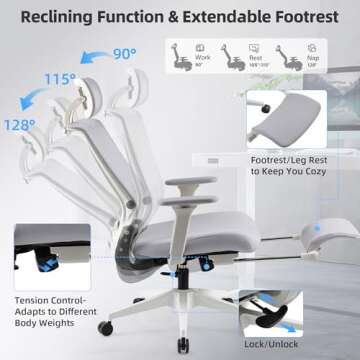Foldable ergonomic office chair with footrest