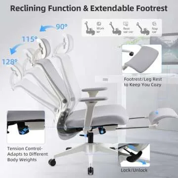Foldable ergonomic office chair with footrest
