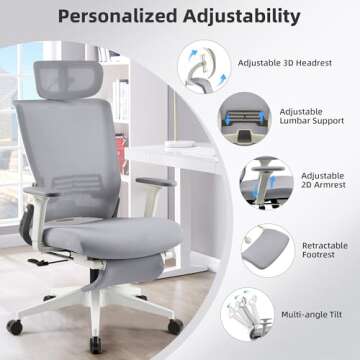 Foldable ergonomic office chair with footrest