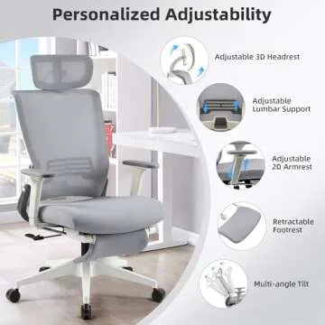 Foldable ergonomic office chair with footrest