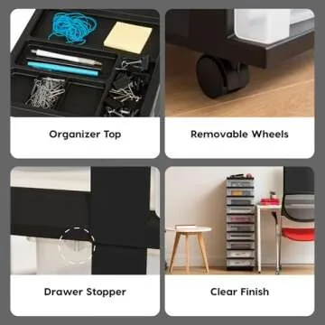 IRIS USA Plastic Drawer Storage Organizer Rolling Cart with Wheels Casters 10-Drawers for Classroom Art Craft Supplies Dresser Closet Bathroom Dorm Bedroom Laundry Room Black/Clear