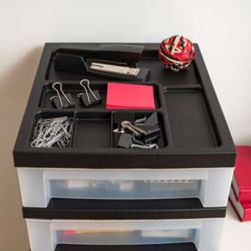 IRIS USA Plastic Drawer Storage Organizer Rolling Cart with Wheels Casters 10-Drawers for Classroom Art Craft Supplies Dresser Closet Bathroom Dorm Bedroom Laundry Room Black/Clear