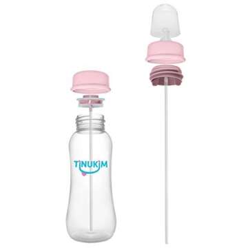 Tinukim iFeed 9 Ounce Self Feeding Baby Bottle with Tube - Handless Anti-Colic Nursing System, Pink - 2-Pack