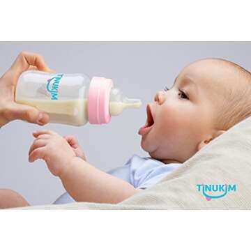 Tinukim iFeed 9 Ounce Self Feeding Baby Bottle with Tube - Handless Anti-Colic Nursing System, Pink - 2-Pack