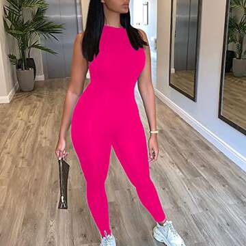 LuFeng Women's Sexy Sleeveless Zipper Bodycon Party Club Long Rompers Jumpsuit (S, Rose Red)