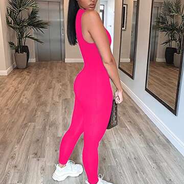 LuFeng Women's Sexy Sleeveless Zipper Bodycon Party Club Long Rompers Jumpsuit (S, Rose Red)