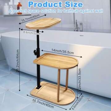 3 Layer Bath Tub Tray Table, Liftable Freestanding Bamboo Bath Tray Caddy for Tub Against Wall, Bath...