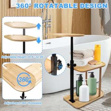 3 Layer Bath Tub Tray Table, Liftable Freestanding Bamboo Bath Tray Caddy for Tub Against Wall, Bath Table Tray Tub Shelf Bathroom Organizer Shelf for Luxury Spa, Bath Home Spa Bathtub Accessories