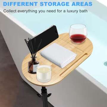 3 Layer Bath Tub Tray Table, Liftable Freestanding Bamboo Bath Tray Caddy for Tub Against Wall, Bath Table Tray Tub Shelf Bathroom Organizer Shelf for Luxury Spa, Bath Home Spa Bathtub Accessories