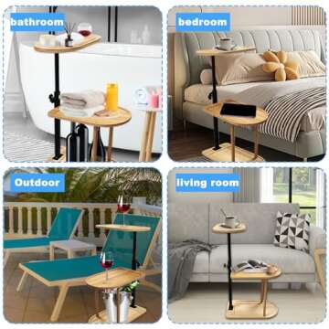 3 Layer Bath Tub Tray Table, Liftable Freestanding Bamboo Bath Tray Caddy for Tub Against Wall, Bath Table Tray Tub Shelf Bathroom Organizer Shelf for Luxury Spa, Bath Home Spa Bathtub Accessories