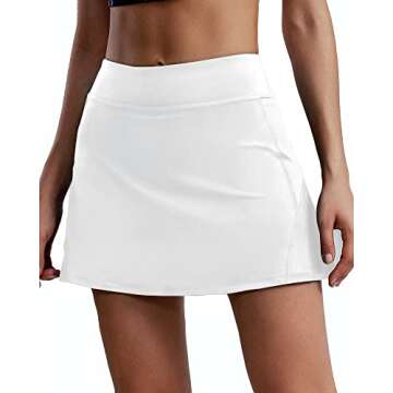 Tazaqnoo Womens's Tennis Skirt with Inner Shorts Pockets Athletic Golf Skort Skirt for Running Workout Casual wh m White