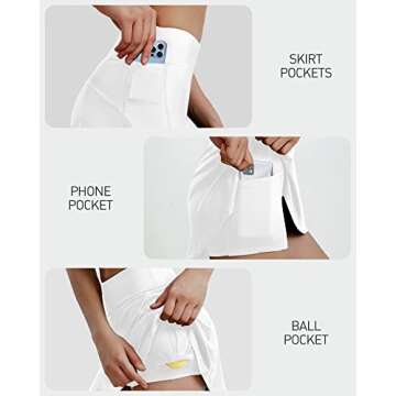 Tazaqnoo Womens's Tennis Skirt with Inner Shorts Pockets Athletic Golf Skort Skirt for Running Workout Casual wh m White