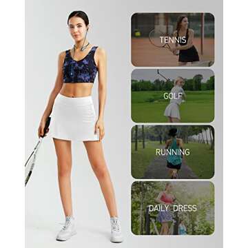 Tazaqnoo Womens's Tennis Skirt with Inner Shorts Pockets Athletic Golf Skort Skirt for Running Workout Casual wh m White