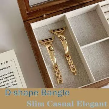 Jullstar Stainless Steel Band Compatible Apple Watch Bracelet Band Women Slim 42mm 44mm 45mm 49mm, Dressy Thin D-shape Metal Jewerly Bangle for iphone watch series ultra 9 8 7 6 5 4 3 2 1 Girl-gold42