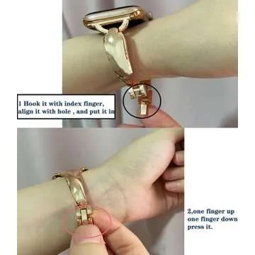 Jullstar Stainless Steel Band Compatible Apple Watch Bracelet Band Women Slim 42mm 44mm 45mm 49mm, Dressy Thin D-shape Metal Jewerly Bangle for iphone watch series ultra 9 8 7 6 5 4 3 2 1 Girl-gold42