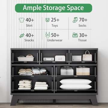 Fluted Dresser for Bedroom with 7 Drawers, 48" Wide Modern Chest of Drawers with Metal Handle, Wooden Dresser TV Stand, Wood Closet Clothes Storage Organizer for Living Room, Hallway, Black