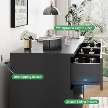 Fluted Dresser for Bedroom with 7 Drawers, 48" Wide Modern Chest of Drawers with Metal Handle, Wooden Dresser TV Stand, Wood Closet Clothes Storage Organizer for Living Room, Hallway, Black