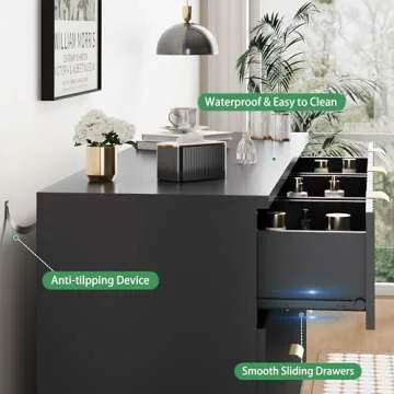 Fluted Dresser for Bedroom with 7 Drawers, 48" Wide Modern Chest of Drawers with Metal Handle, Wooden Dresser TV Stand, Wood Closet Clothes Storage Organizer for Living Room, Hallway, Black