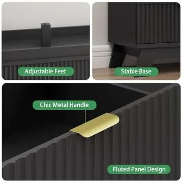 Fluted Dresser for Bedroom with 7 Drawers, 48" Wide Modern Chest of Drawers with Metal Handle, Wooden Dresser TV Stand, Wood Closet Clothes Storage Organizer for Living Room, Hallway, Black