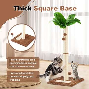 Leisuremix Cat Scratching Post 31.5" Tall Sisal Scratch Posts for Indoor Adult Cats, Large Palm Tree Cat Post with Dangling Balls, Cute Cat Scratching Post an Interactive Scratcher Cat Toy