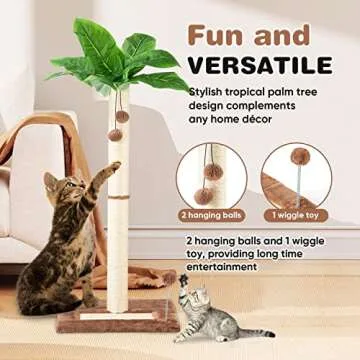 Leisuremix Cat Scratching Post 31.5" Tall Sisal Scratch Posts for Indoor Adult Cats, Large Palm Tree Cat Post with Dangling Balls, Cute Cat Scratching Post an Interactive Scratcher Cat Toy