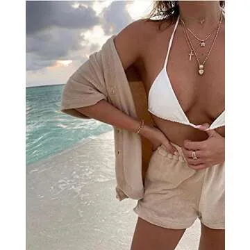 Women Casual Two Piece Shorts Set Loose Button Cardigan Shirt Elastic Waist Lounge Shorts Tracksuit Sumer Outfits(A Fleece Khaki,S)