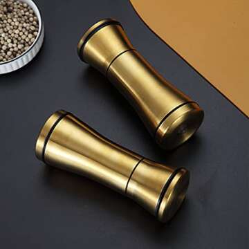 Kyraton Gold Salt and Pepper Shakers, Titanium Plating Stainless Steel Salt and Pepper Grinders Refillable Pepper Grinder, Pepper Mill, Salt Grinder, Salt Shaker, Salt Pepper Shaker Set of 2